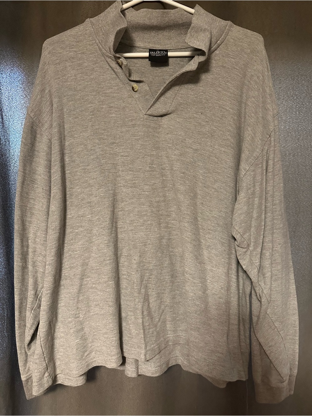 Men's Light Gray Long-Sleeve Knit Pullover with Zip Trim